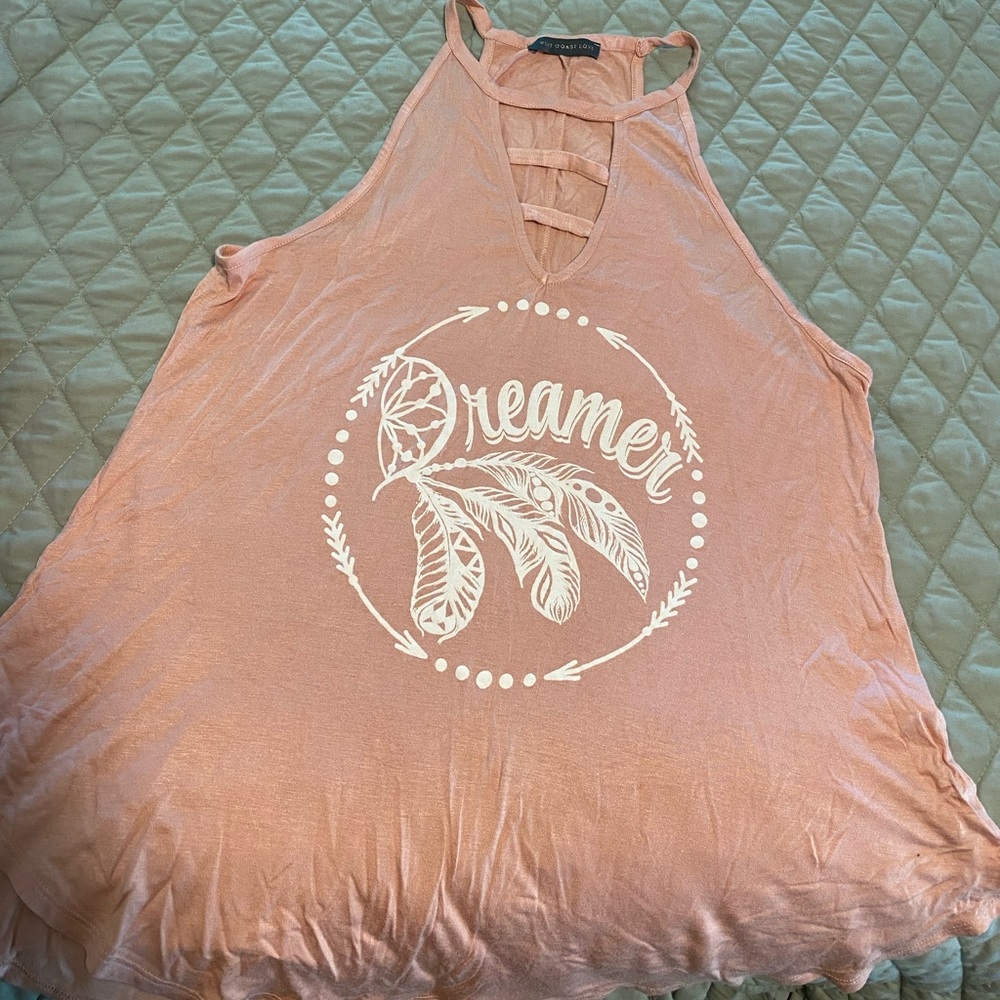 Pink deep v-neck flowy tank top